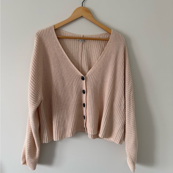American Eagle Outfitters Sweaters - AMERICAN EAGLE | Beige V-Neck Button Cardigan Sweater (size L/XL)
